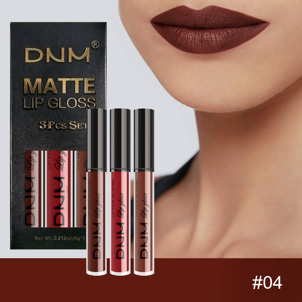 evpct 3Pcs Matte 24-hour Liquid Lipstick Sets, Dark Ruby Brown Red Permanent Stay on Lipstick Lip