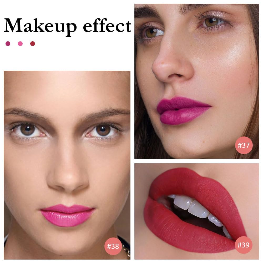 evpct 3Pcs Rose red plum Warm pink Deep cranberry Matte Liquid Lipstick Set for Women 24-hour Matte