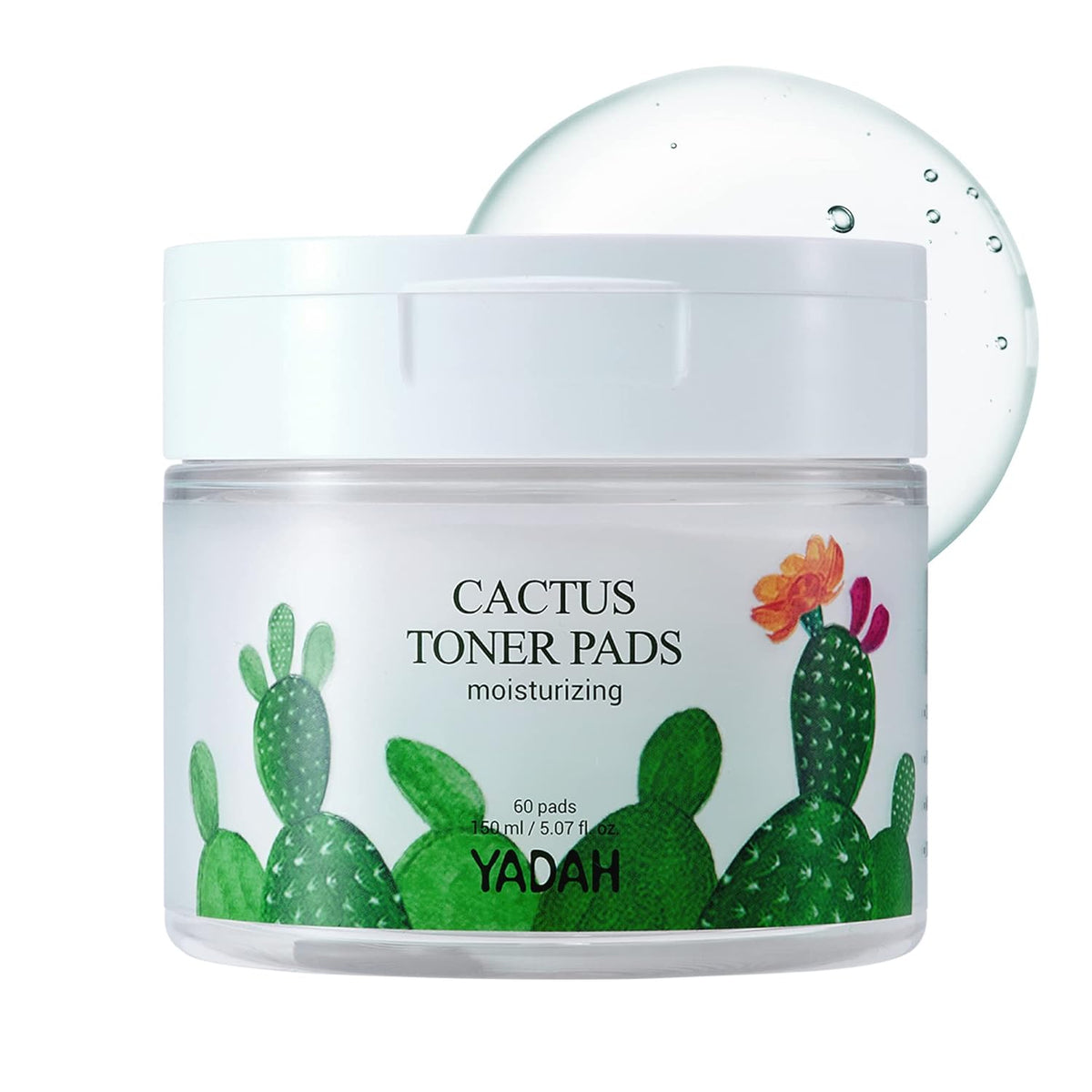 YADAH Cactus Toner Pads 5.07 Fluid Ounce 60 Count, Cruelty Free Facial Cleansing Exfoliator Toning