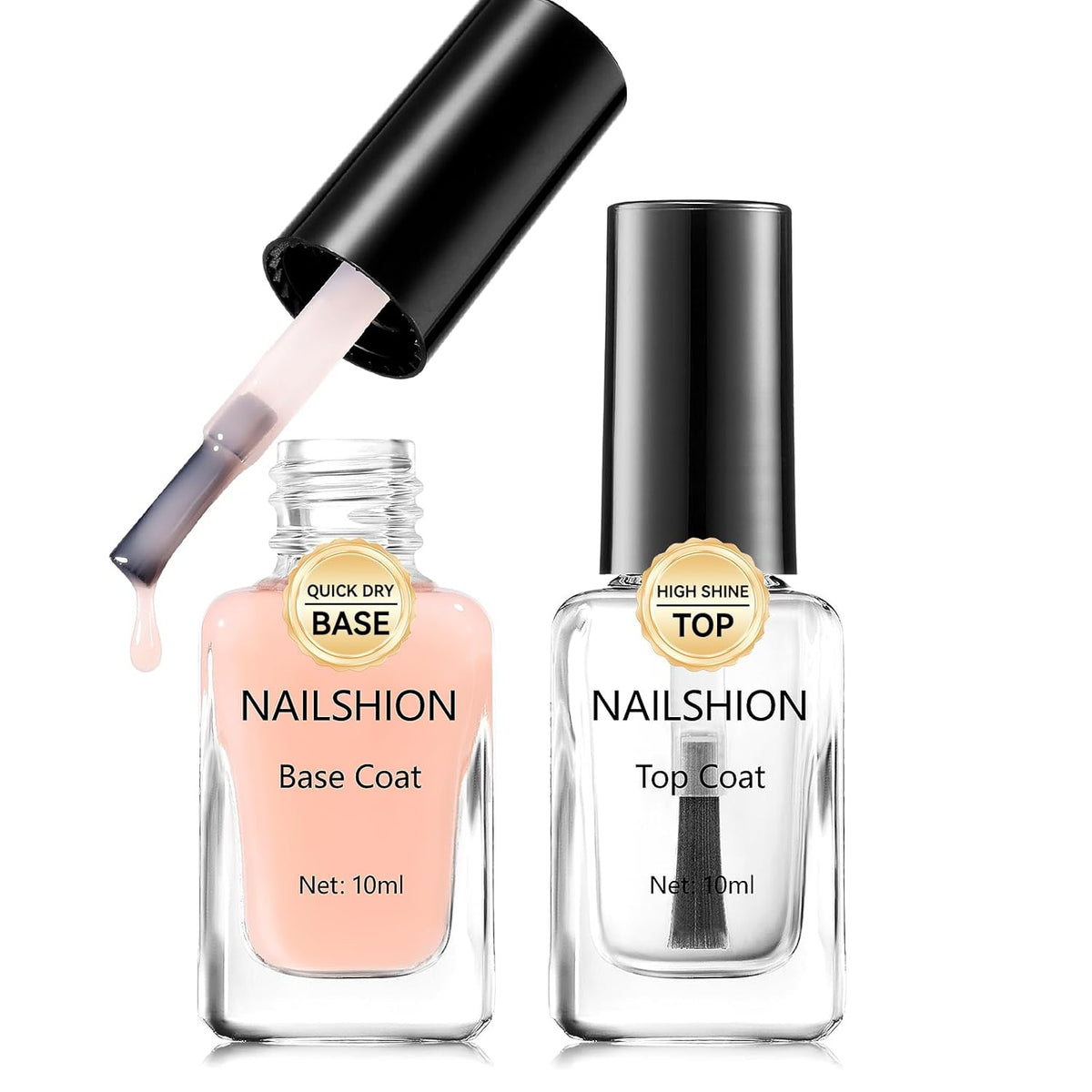 Base Top Coat, Nude Peach Ridge Filler Base Coat Clear Nail Polish, Enriched VE Calcium