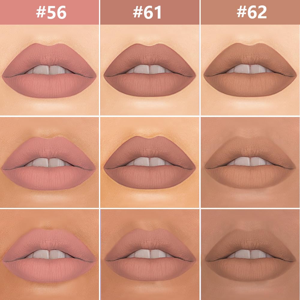 evpct 3Pcs Pale Neutral True Nude Matte Lip Liner & Liquid Lipstick Stain Makeup Set for Women, Lip