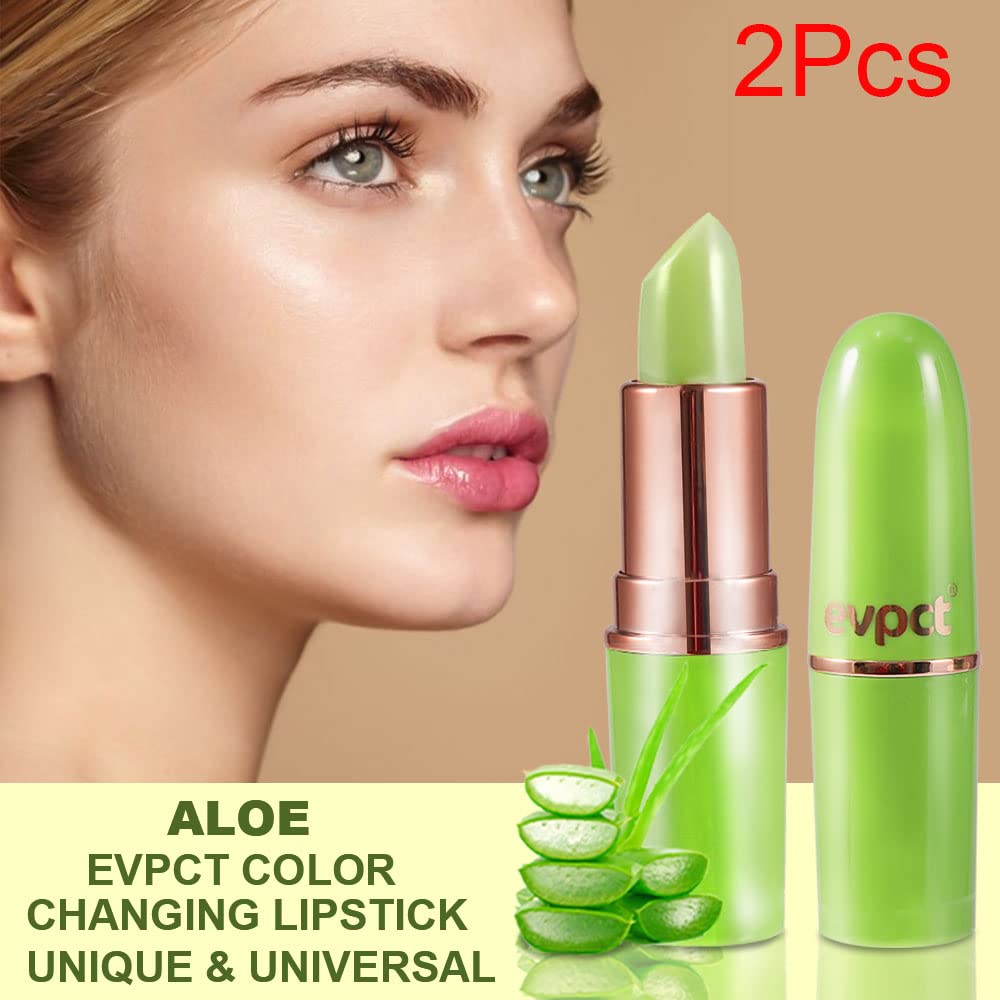 2Pcs Aloe Vera Lip Color Changing Lipstick Lip Balm Set, Green Magic PH Lipstick Color Change