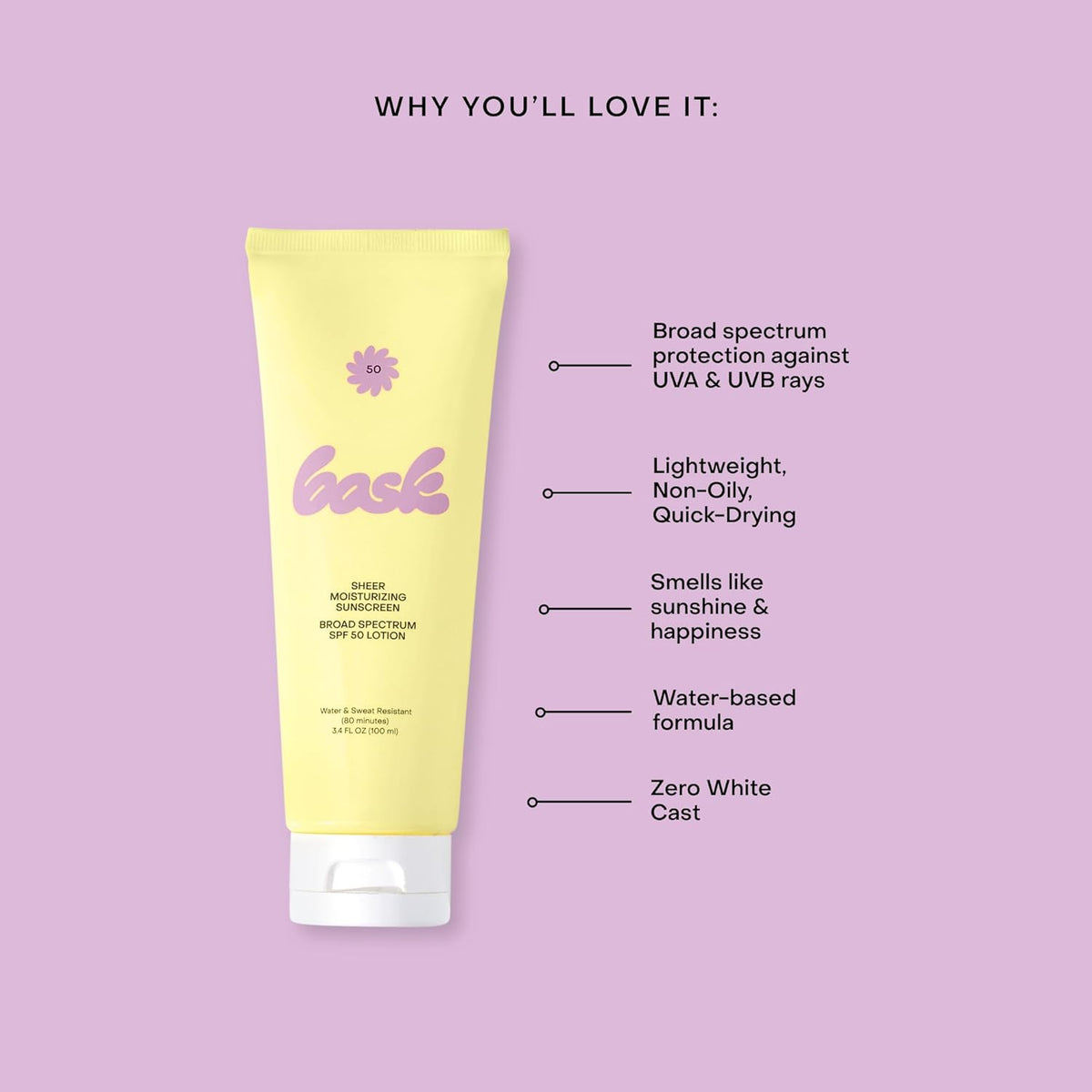 Bask Suncare SPF 50 Sheer Moisturizing Sunscreen Lotion - Broad Spectrum UVA/UVB Protection