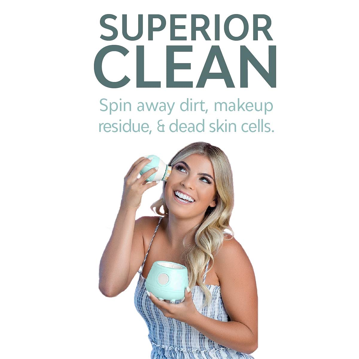 Tao Clean Ona Diamond Orbital Facial Brush and Cleansing Station – Robin's Egg Blue – Electric Face