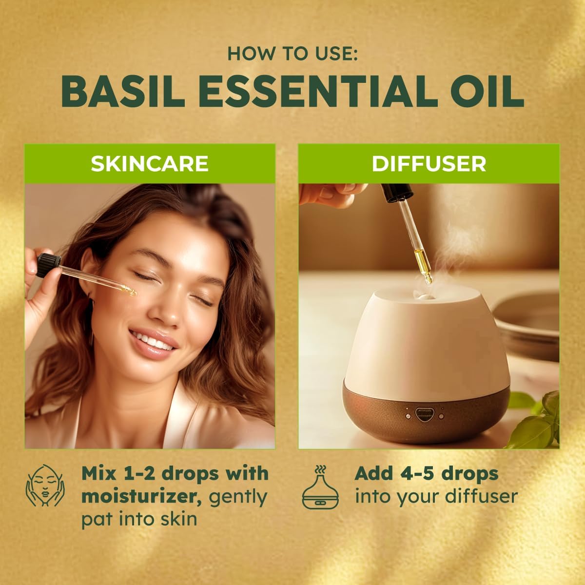 Kukka Basil Essential Oil for Diffusers - 4 Fl Oz - Basil Oil for Skin & Aromatherapy Scent Massage