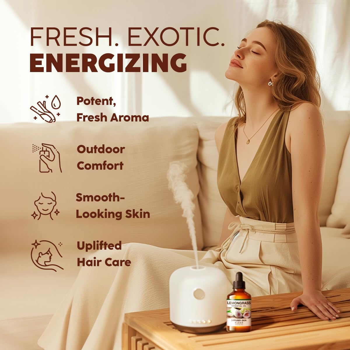 Kukka Lemongrass Essential Oil for Skin, Diffuser & Hair - 4 Fl Oz - Cleansing & Nourishing