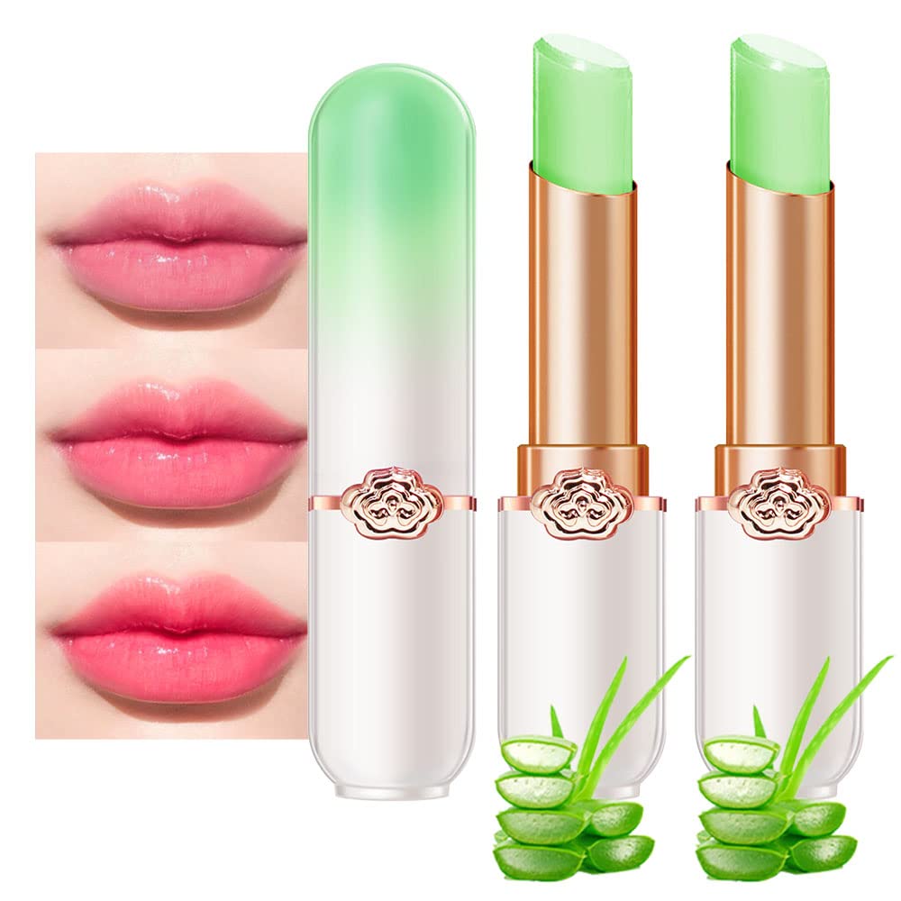 evpct 2Pcs Aloe Vera Tinted Lip Balms PH Lip Color Changing Lipstick Balm Stain Gift Set Queen for