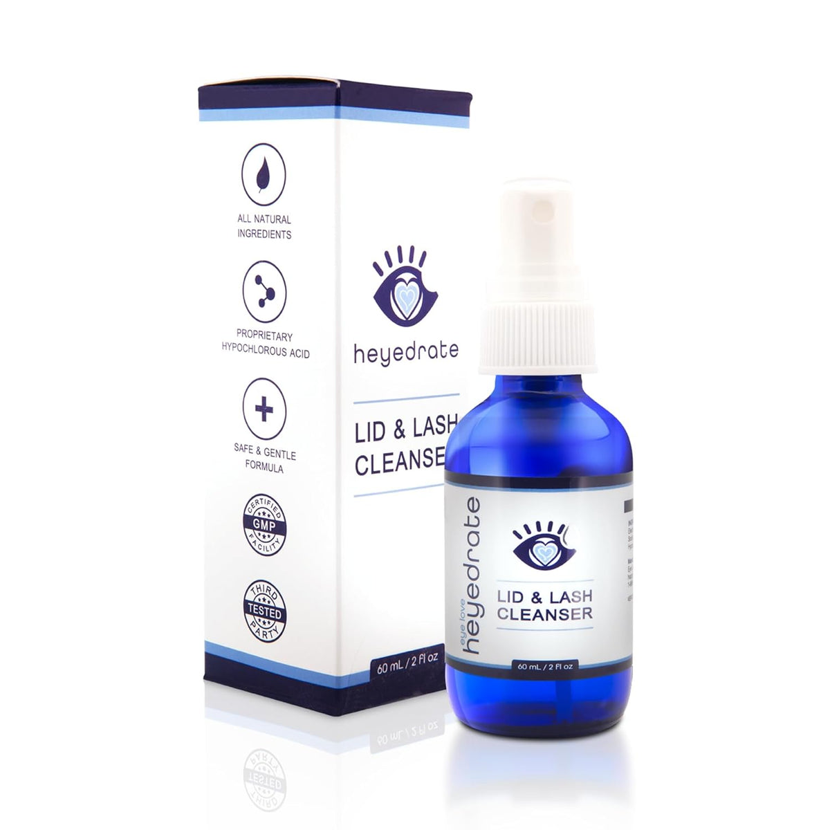 Lid and Lash Cleanser – 2oz Glass Bottle – Pure Hypochlorous Acid Spray for Soothing Dry Eye