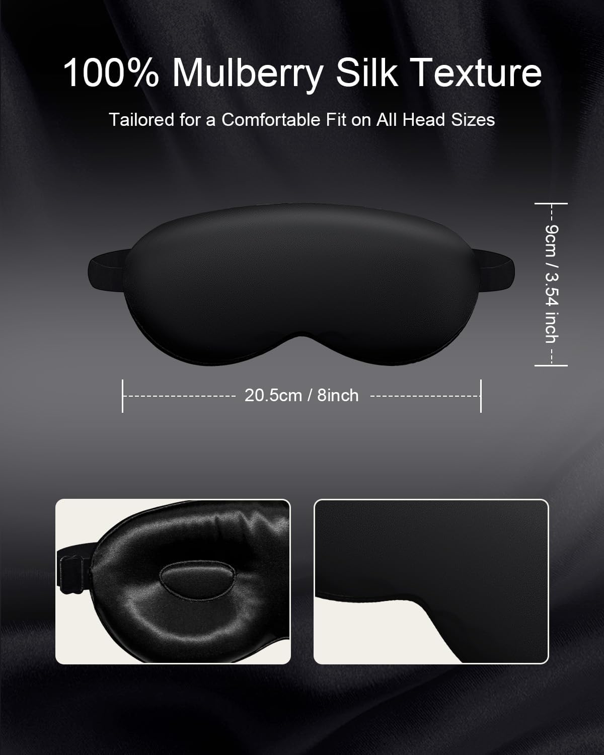 Luxury 22 Momme 100% Mulberry Silk Sleep Mask – 3D Eye Mask with Adjustable Strap, Gentle on Skin
