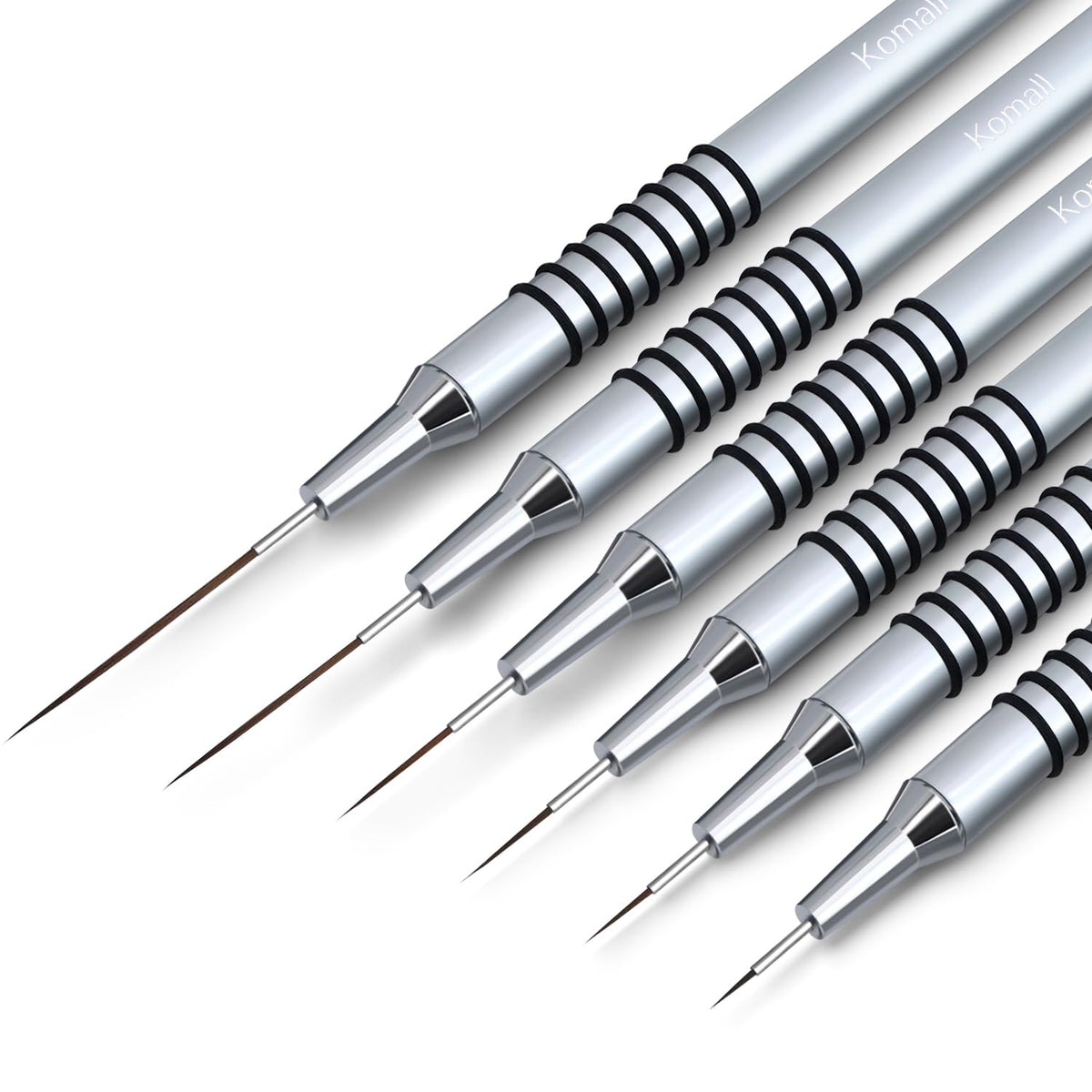 Metallic Nail Art Brushes, 6Pcs Non Slip Liner Brush Set, UV Gel Polish Painting Art Design Pen for