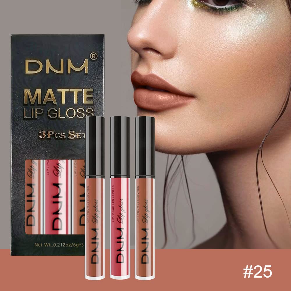 evpct 3Pcs Nude Brown Rose Pink Dark Matte Liquid Lipstick Makeup Sets for Dark Skin Black Women