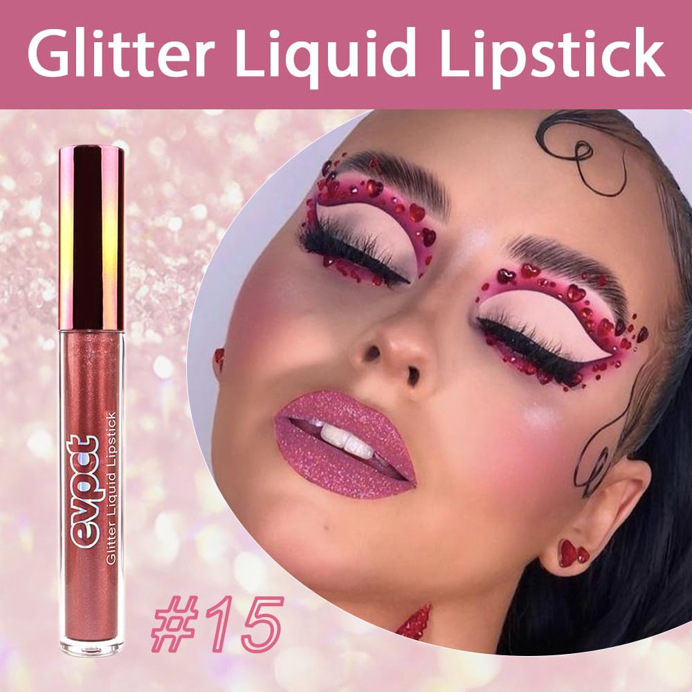 evpct 1Pcs Plum Red Glitter Metallic Shimmer Diamond Lipstick Lip Gloss Stain Set for Women Long