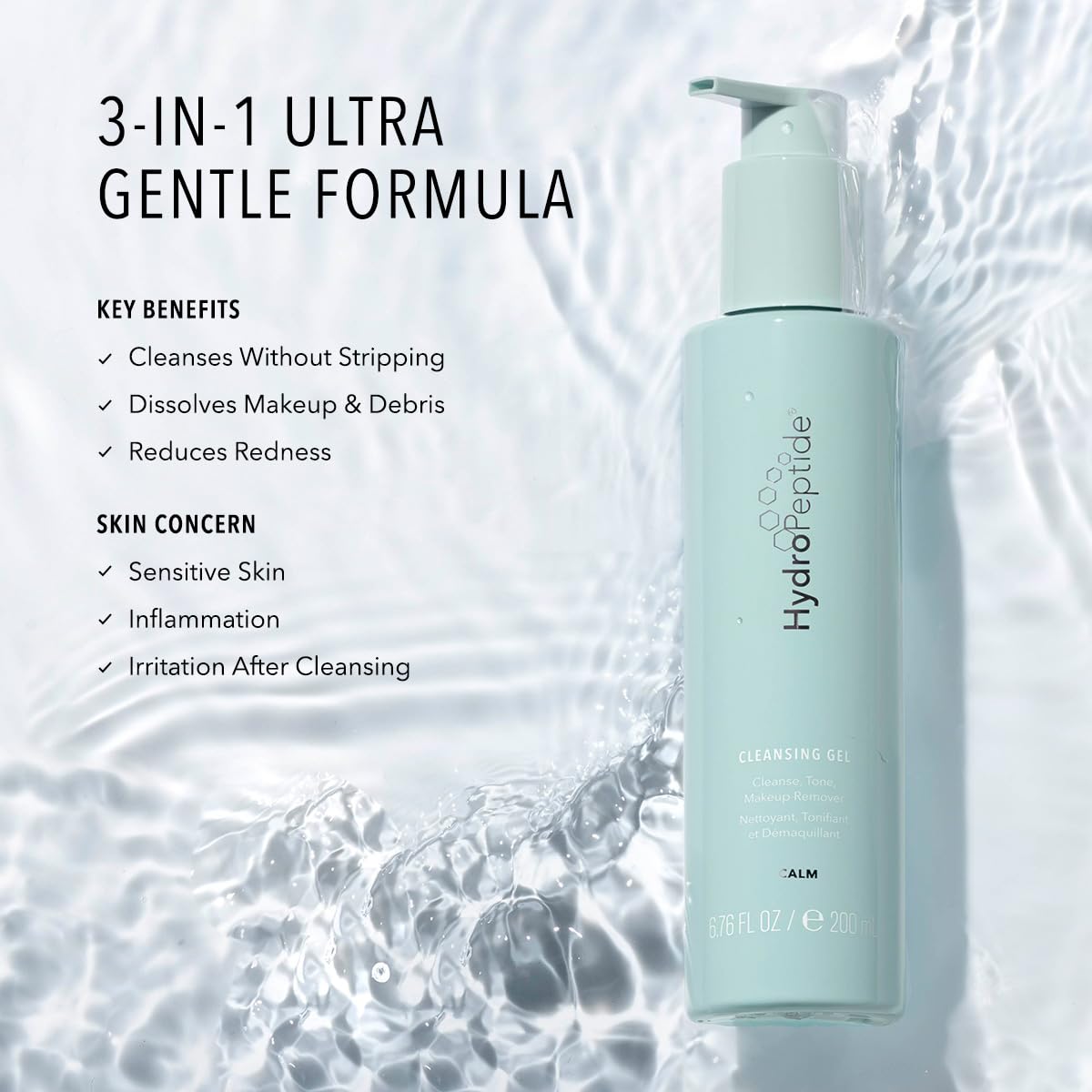HydroPeptide Cleansing Gel, Toning Face Wash, Effectively Removes Makeup, Dirt, and Excess Oil