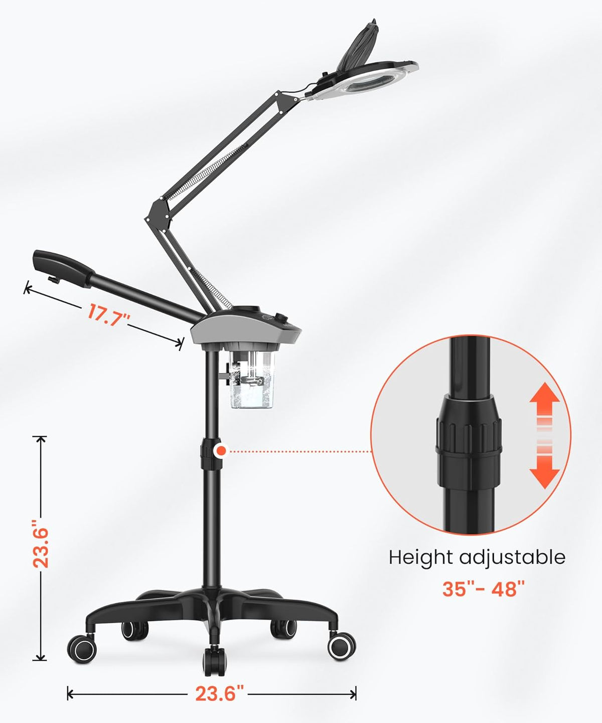 TASALON Professional Facial Steamer with 5X Magnifying Lamp, 2-in-1 Esthetician Steamer on Wheels