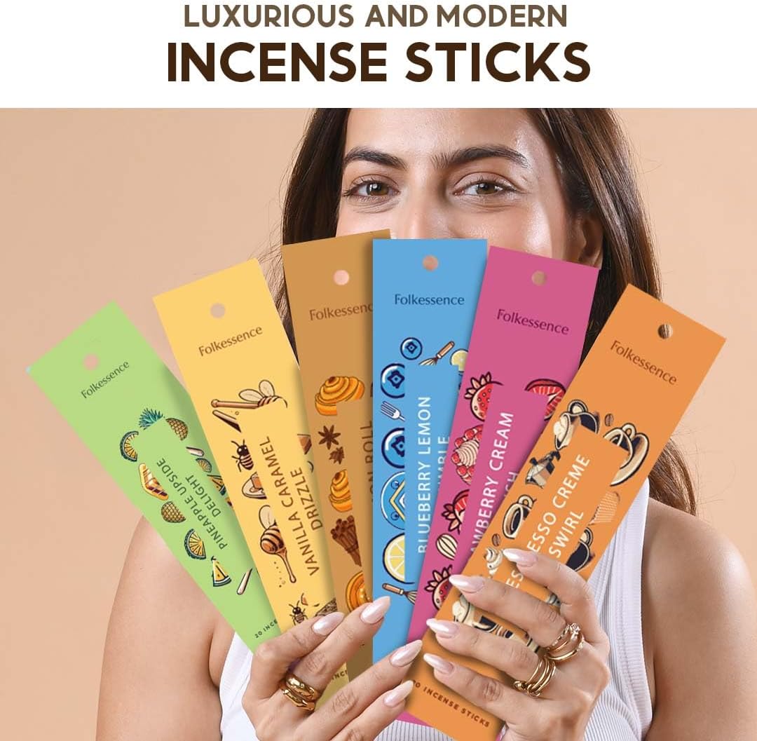 Folkulture Incense Sticks with Holder for Gift | Set of 6 (120) Non Toxic Fall Incense Sticks with