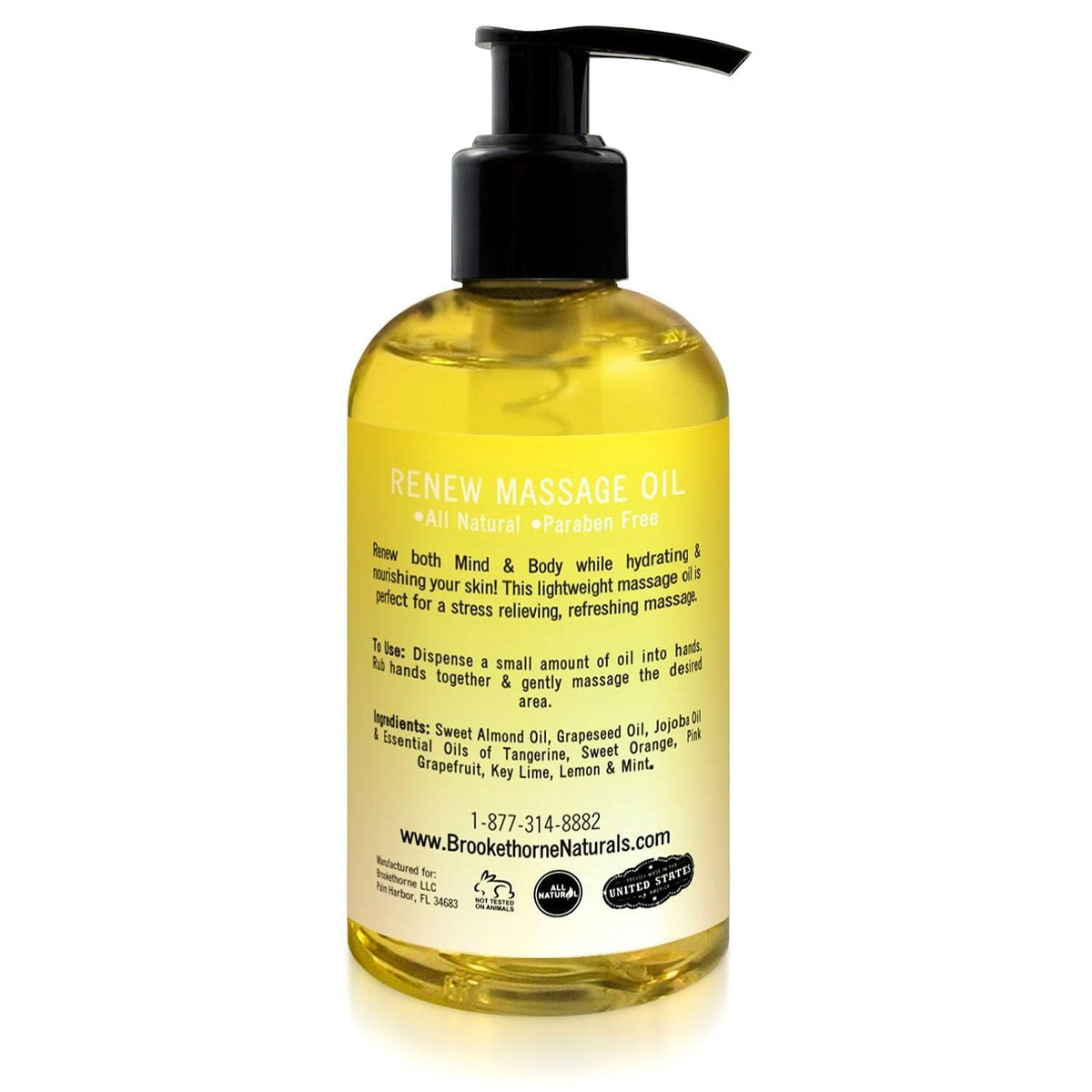 Renew Massage Oil with Orange, Lemon & Peppermint Essential Oils - Great for Massage Therapy or