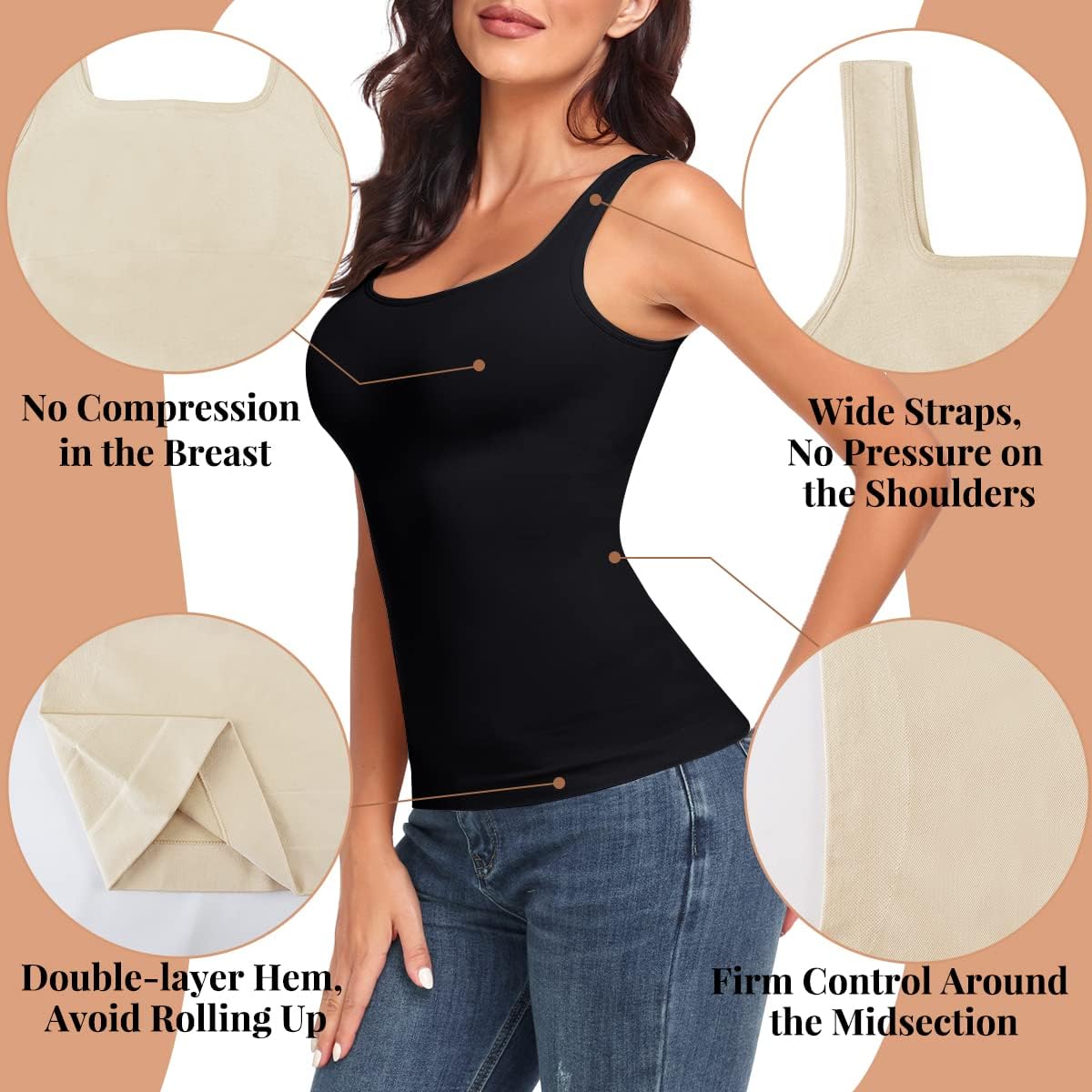 EUYZOU Women's Tummy Control Shapewear Tank Tops Seamless Square Neck Compression Tops Slimming