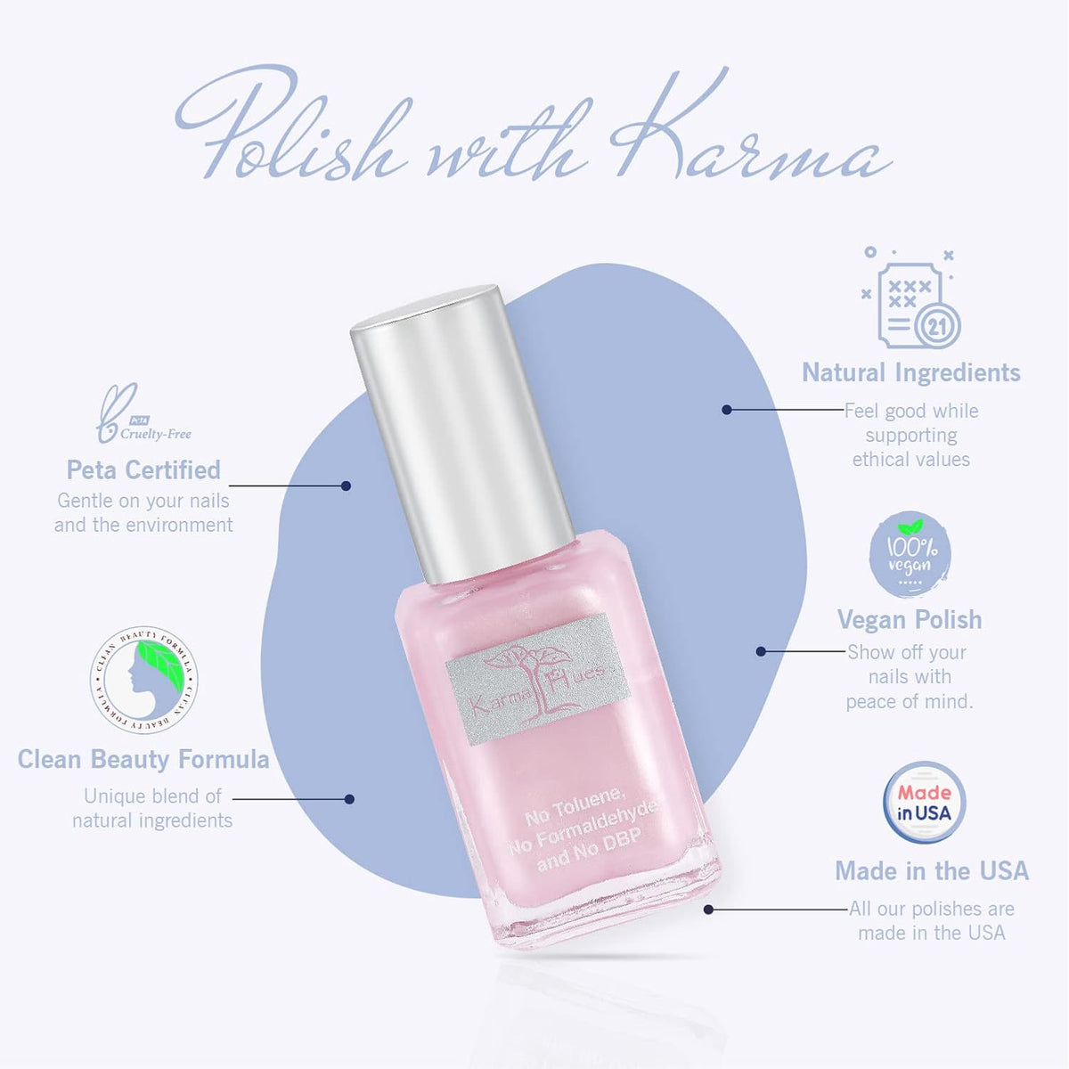 karma organic Natural Nail Polish, Vegan, and Cruelty-Free, No Toluene, No Formaldehyde, No DBP