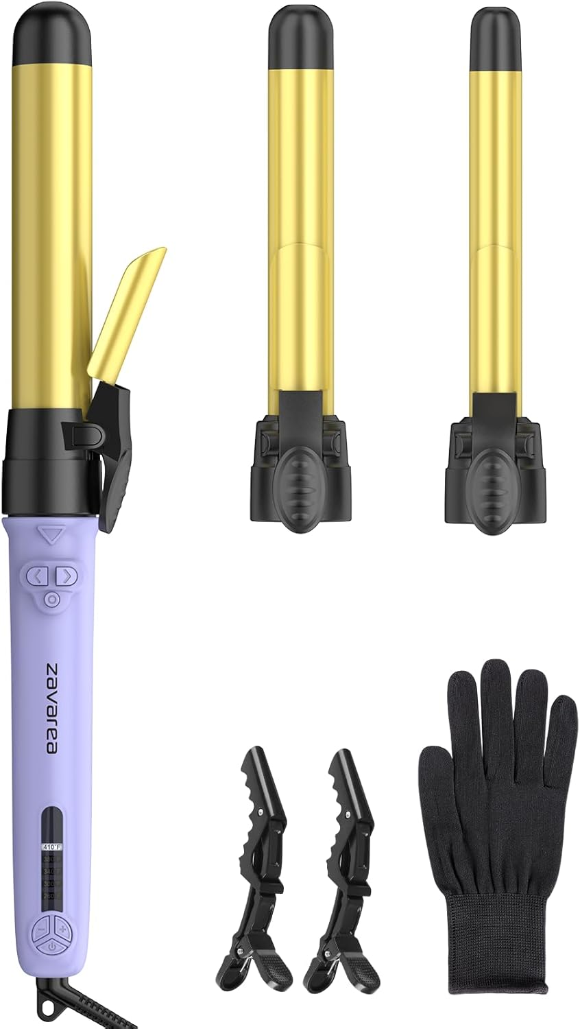 Ceramic Rotating Curling Iron, 3 in1 Self-Rotating Curler with Interchangeable Barrels (0.75" 1"