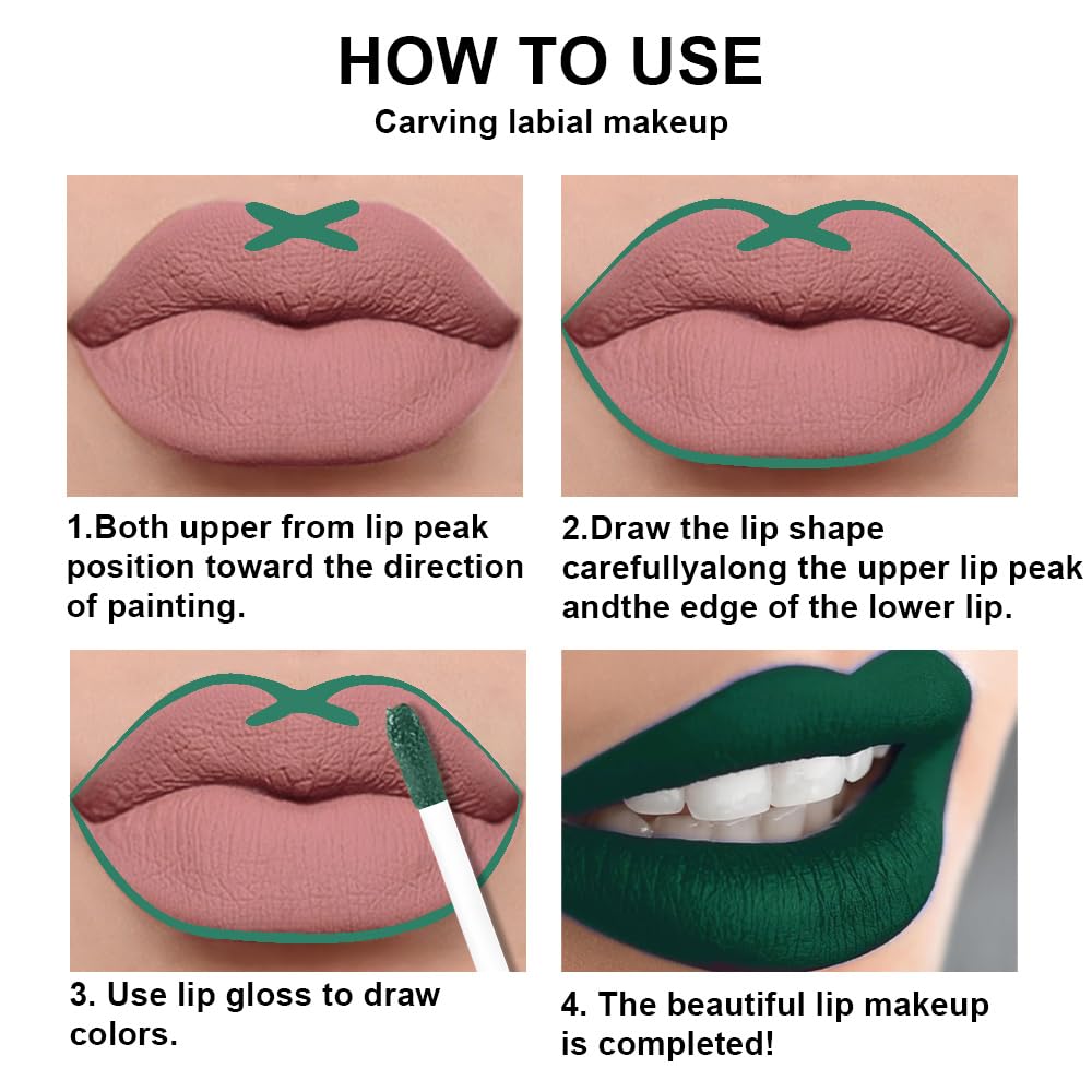 evpct 2Pcs Emerald Green Shimmer Glitte Liquid Lipstick Lip Gloss Stain and Retractable Lip Liner