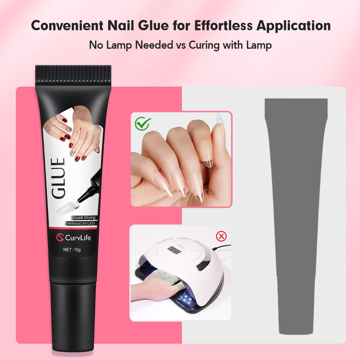 Curvlife Newly Upgraded Quick Drying 10g Semi Solid Nail Glue Gel with 10ml Remover Kit for Press