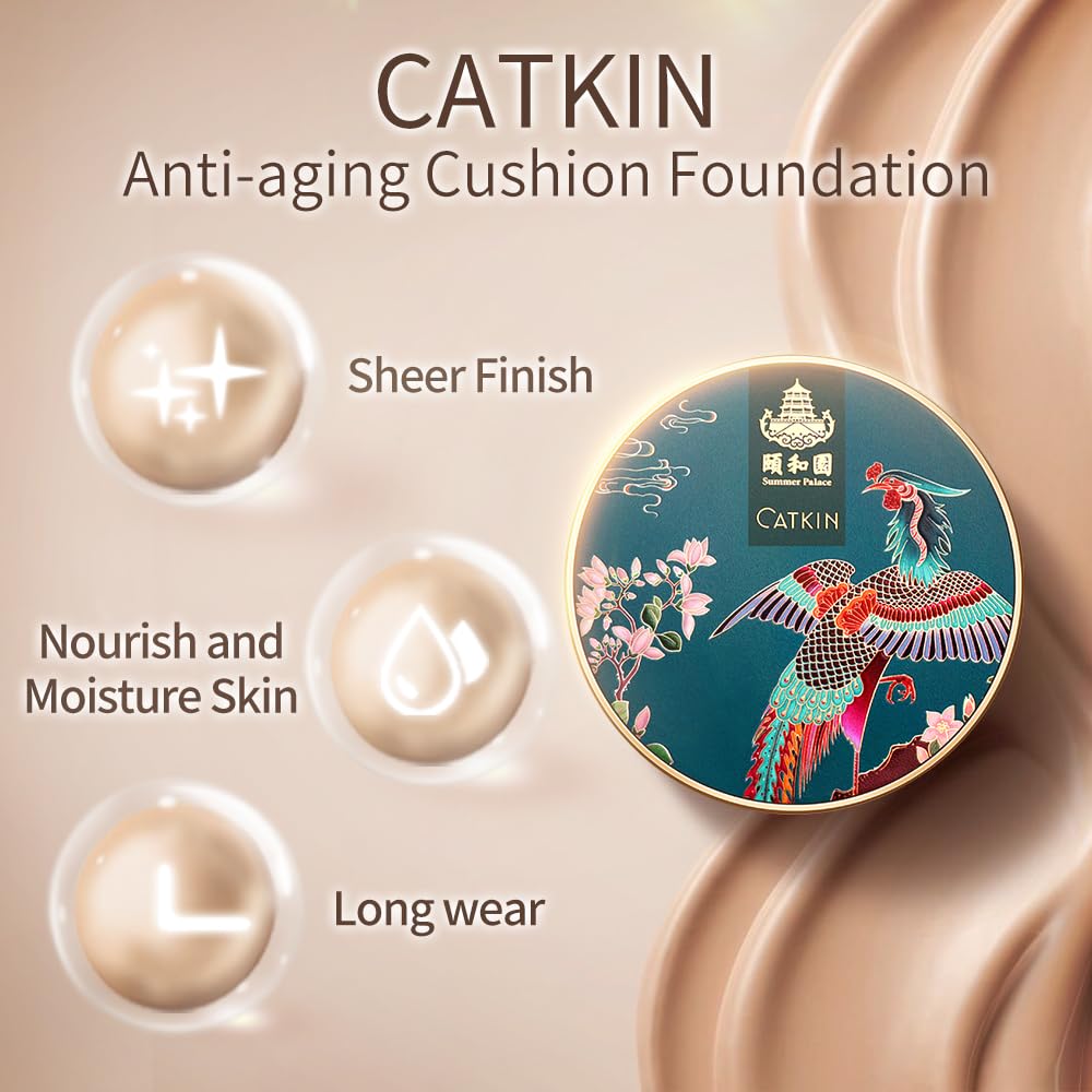 Catkin Phoenix Cushion Foundation Buildable Coverage Anti-Aging Serum Makeup, Sheer Satin Finish