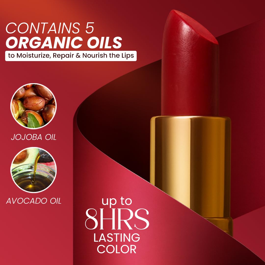 𝗘𝘀𝘀𝗲𝗻𝗰𝗲 𝗼𝗳 𝗔𝗿𝗴𝗮𝗻 Moisturizing Deep Red Lipstick, Tinted Lip Balm with Pure Organic
