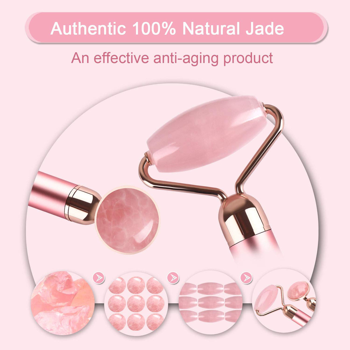Upgrade 2 in 1 Vibrating Jade Facial Massager Roller, Electric Rose Quartz Eye Face Roller to Press