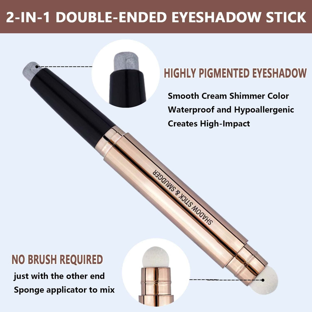 Silver Gray Eyeshadow Stick Makeup, Highlighter Matte Cream Eye Shadow Pencil, Waterproof