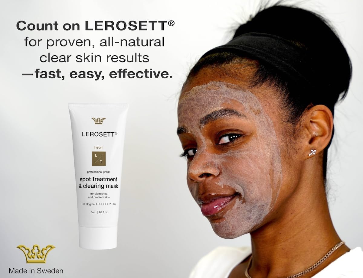 LEROSETT Acne Kit Includes Cleanser Moisturizer & Spot Treatment Mask Organic Calming Aloe & Clay