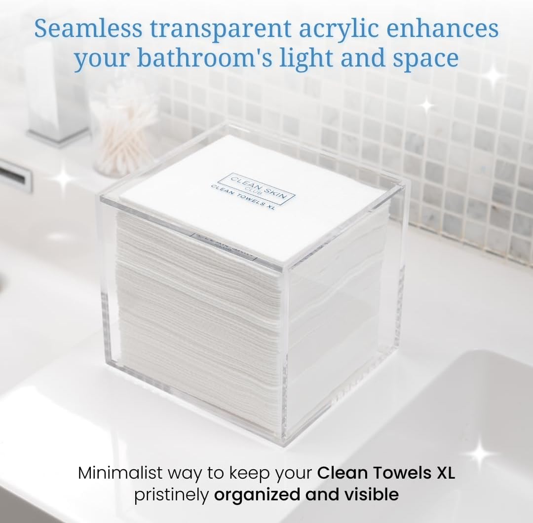 CLEAN SKIN CLUB Clear Acrylic Box for Clean Towels XL (NOT Included), Container For 50 Disposable