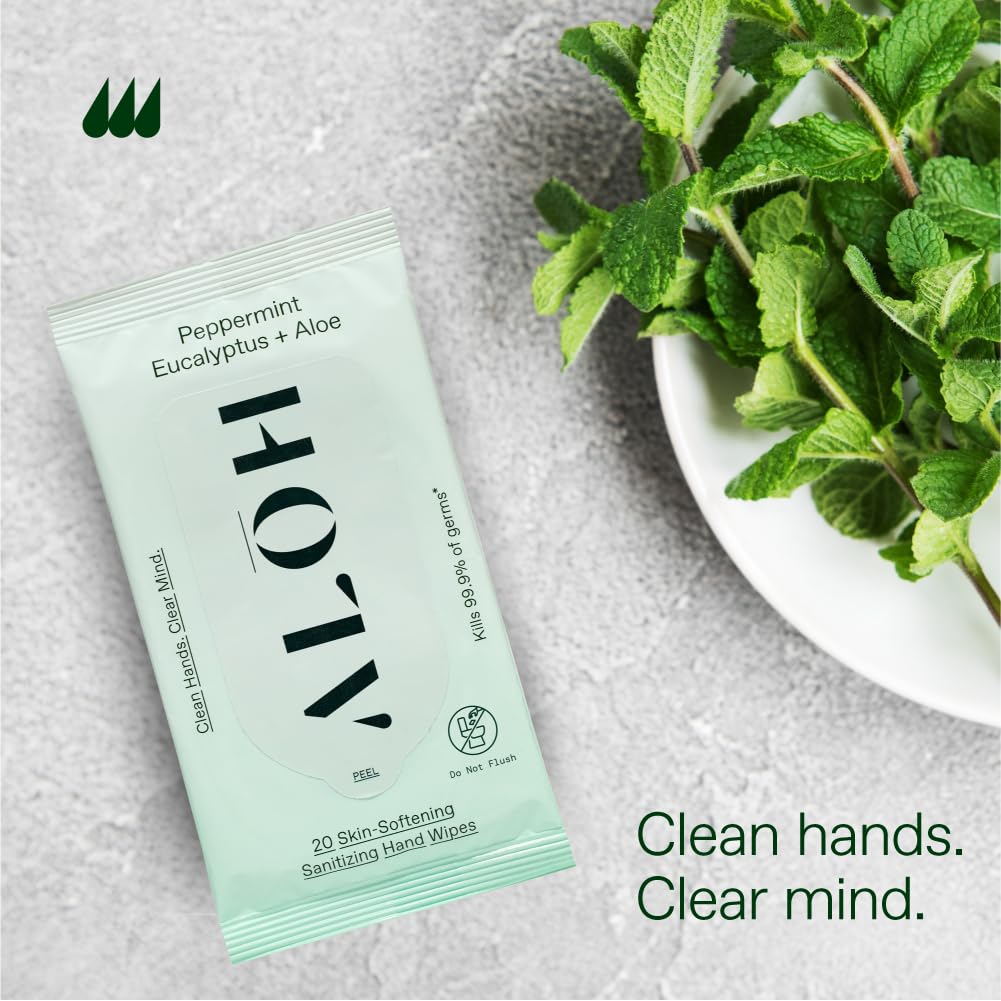 ALŌH Peppermint Eucalyptus Sanitizing Hand Wipes - Clean Hands, Clear Mind On The Go Sanitizer for