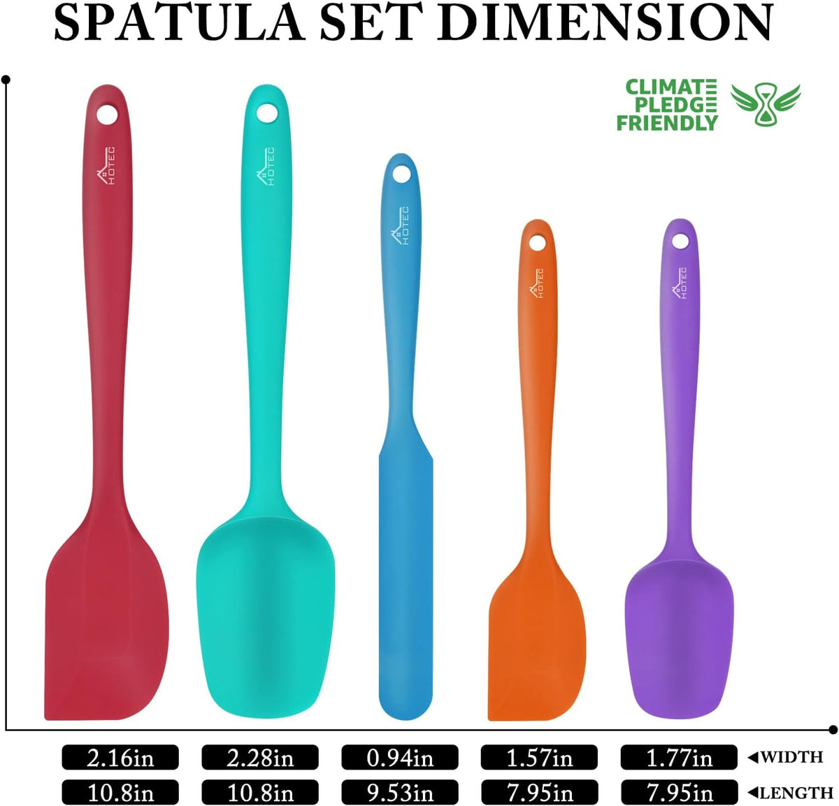 HOTEC Heat Resistant 600℉ Food Grade Silicone Rubber Spatula Set for Baking, Cooking, and Mixing