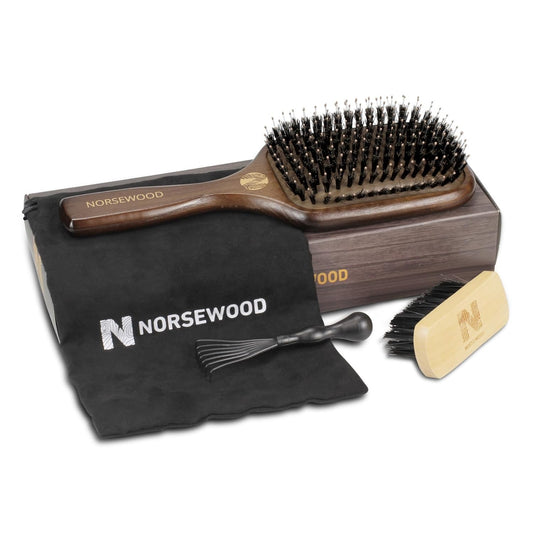 100% Boar Bristle Hair Brush Set, Detangler for Long, Short, Thin, Curly, Straight, or