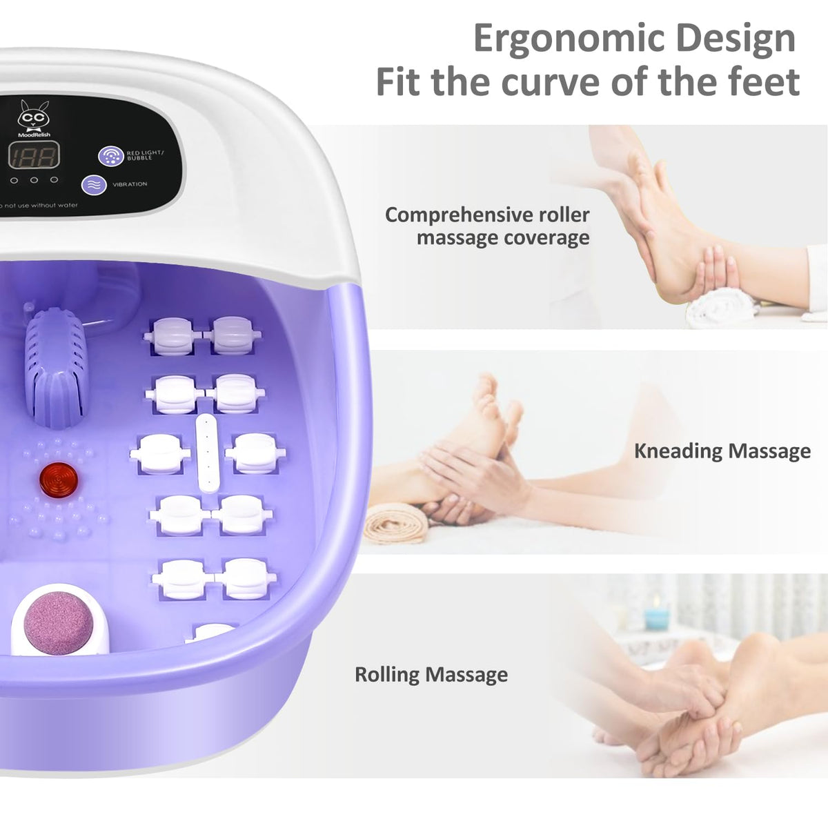 Foot Spa Bath Massager with Heat Bubbles and Vibration Massage and Jets, 16 OZ Calming Lavender