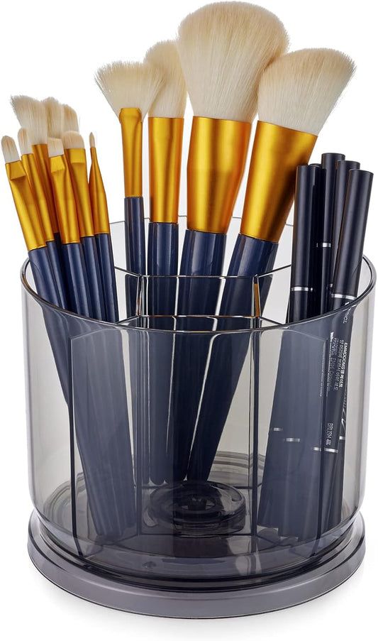 Makeup Brush Holder Organizer -Rotating 360° Clear Storage Cup Containers for Vanity, Desk