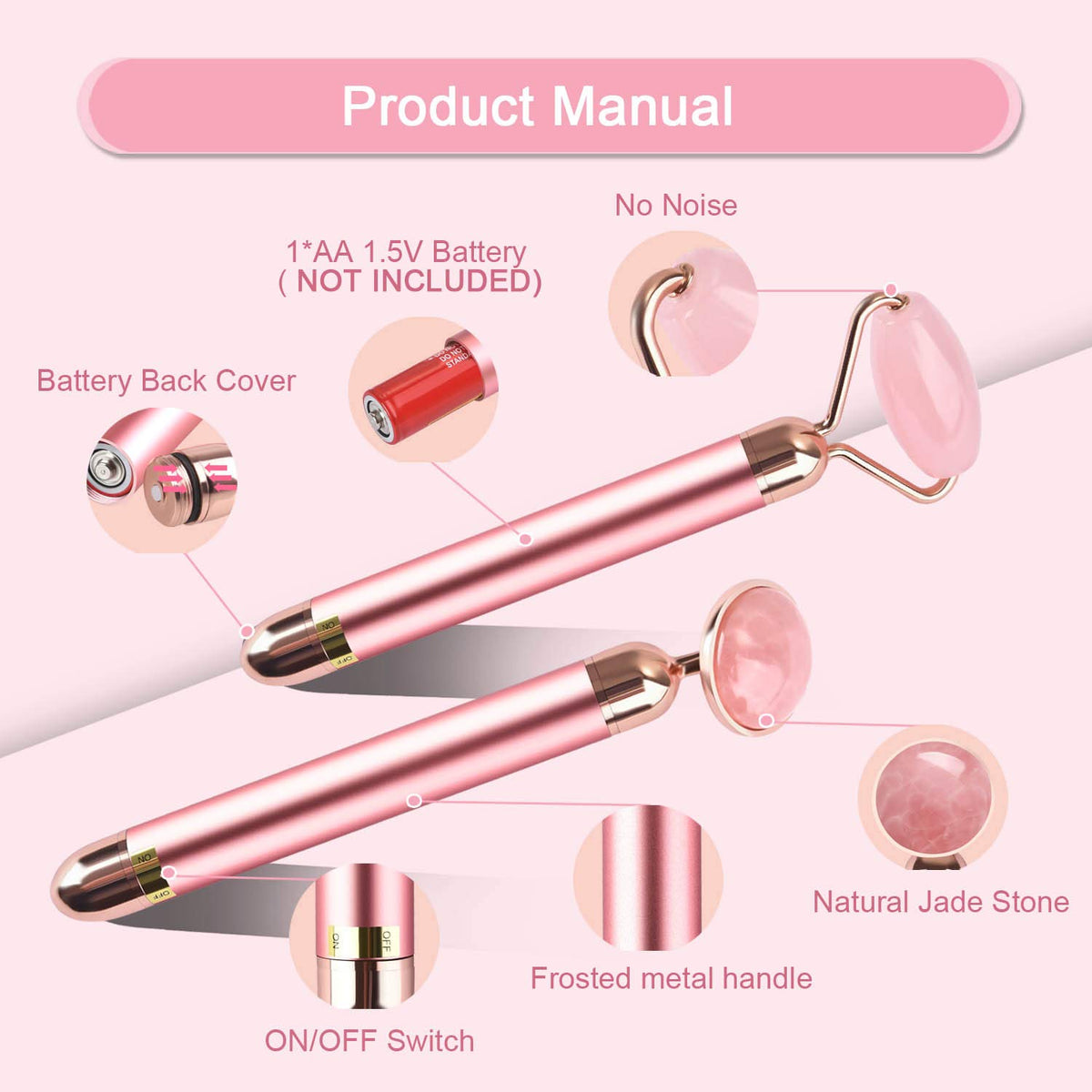 Upgrade 2 in 1 Vibrating Jade Facial Massager Roller, Electric Rose Quartz Eye Face Roller to Press