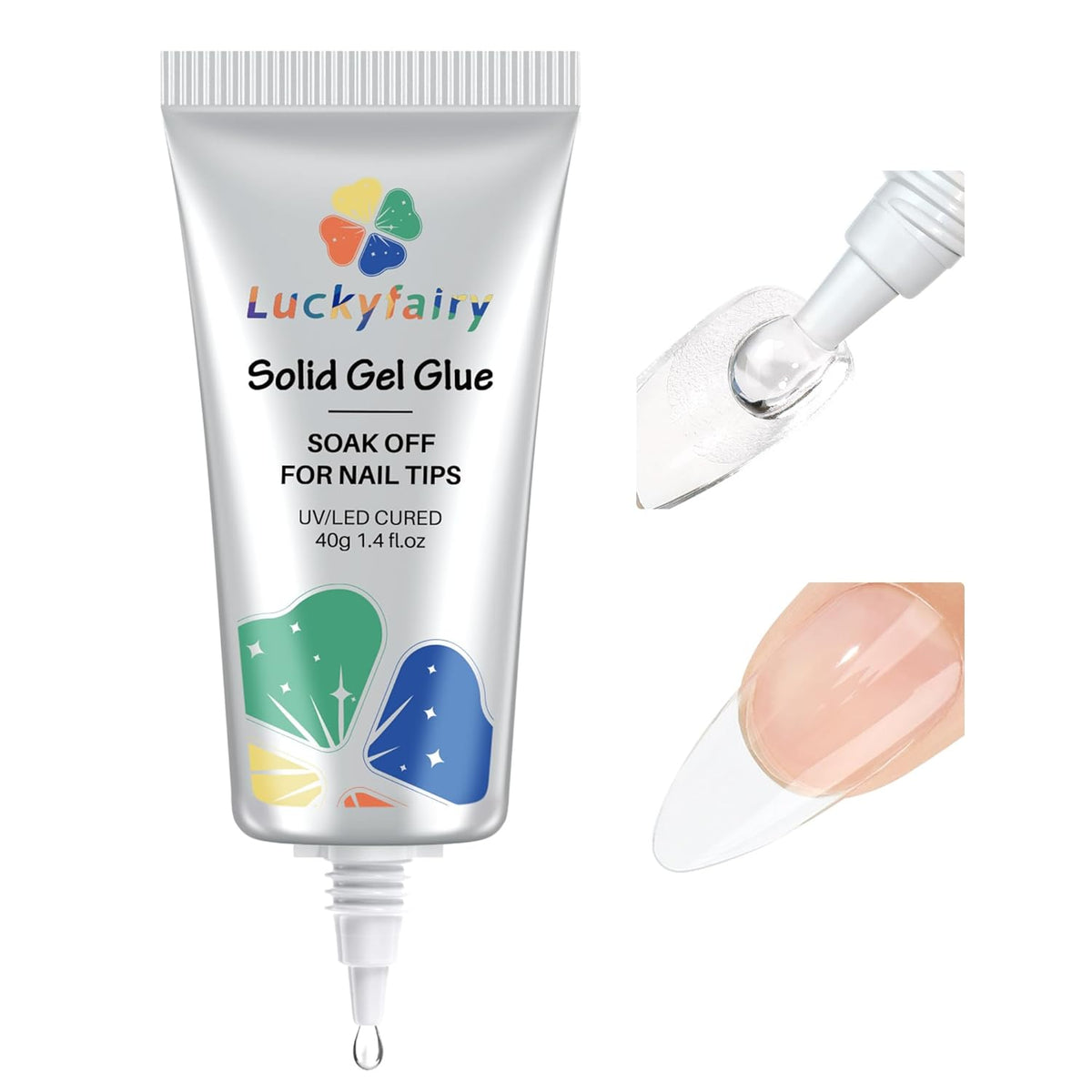 40ml Super Strong Nail Glue Soft Solid Gel Nail Glue for Press Ons Acrylic Nails, Mess Free, Lamp