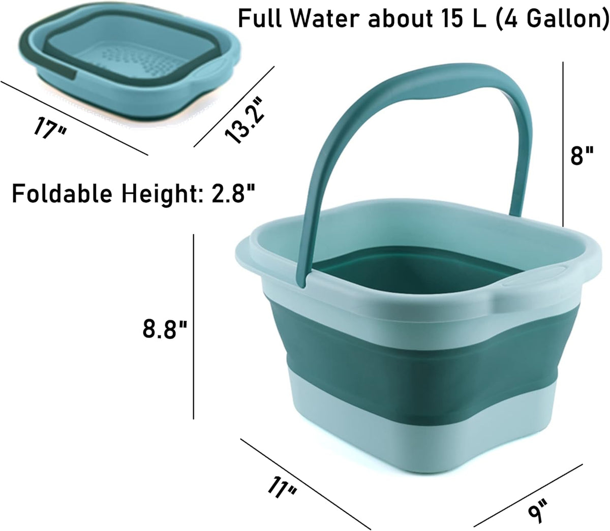 Collapsible Foot Bath Soak Tub with Handle, Plastic Foldable Feet Spa Soaking Basin Bucket with