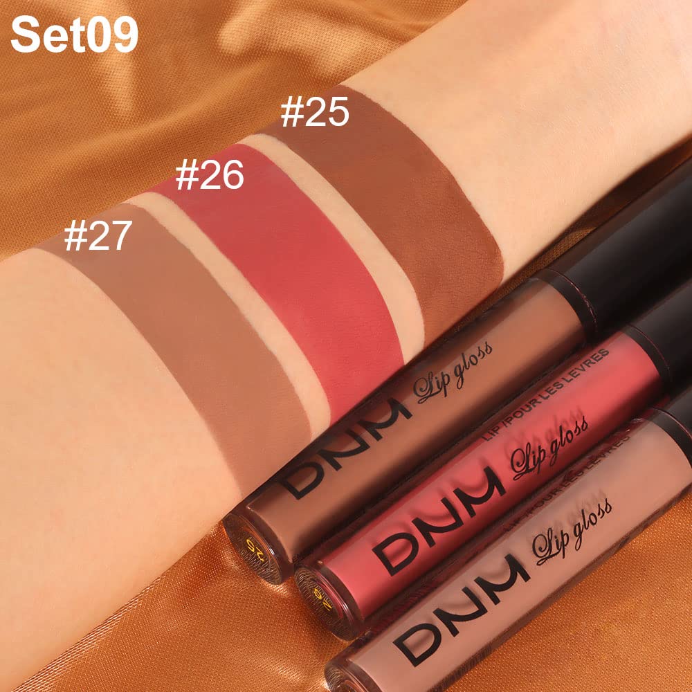 evpct 3Pcs Nude Brown Rose Pink Dark Matte Liquid Lipstick Makeup Sets for Dark Skin Black Women