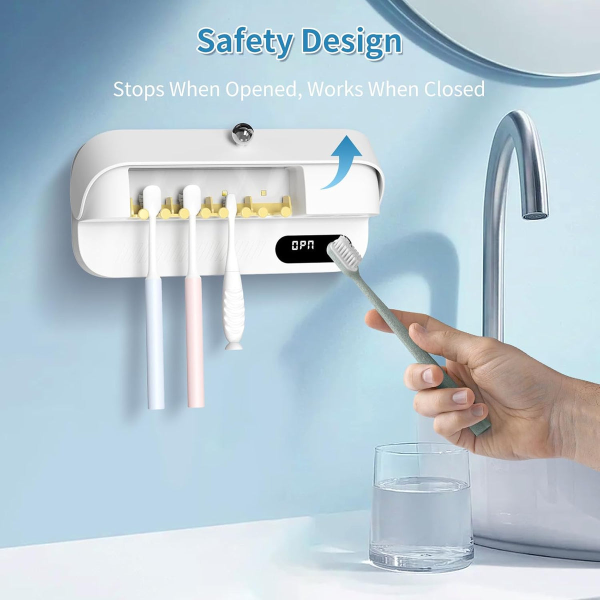 UV Toothbrush Sanitizer and Holder, Wall-Mounted Electric Toothbrush Cleaner with Air Drying &