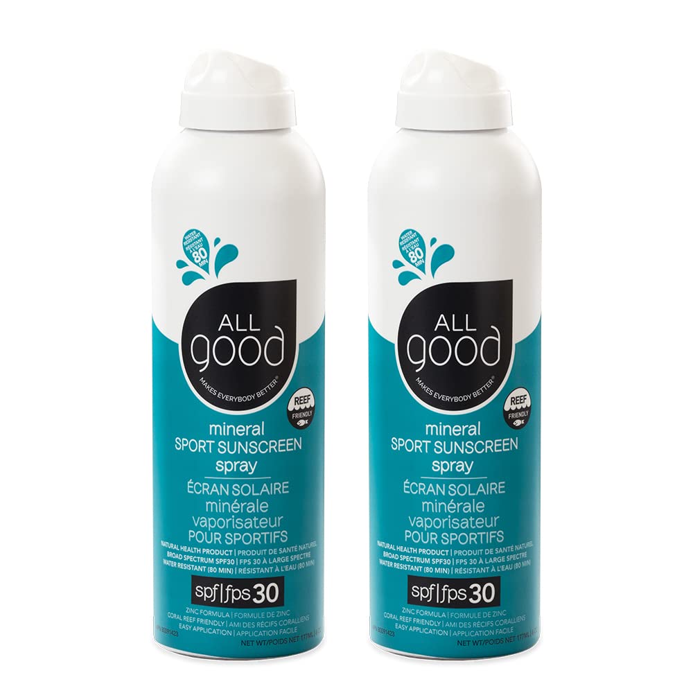 All Good Sport Sunscreen Spray - UVA/UVB Broad Spectrum SPF 30 - Water Resistant, Coral Reef