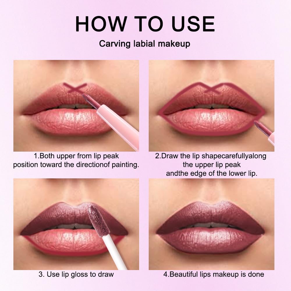 evpct Dark Wine Red Metallic Glitter Lip Liner and Lipstick Combo Lip Gloss Stain Set Makeup for