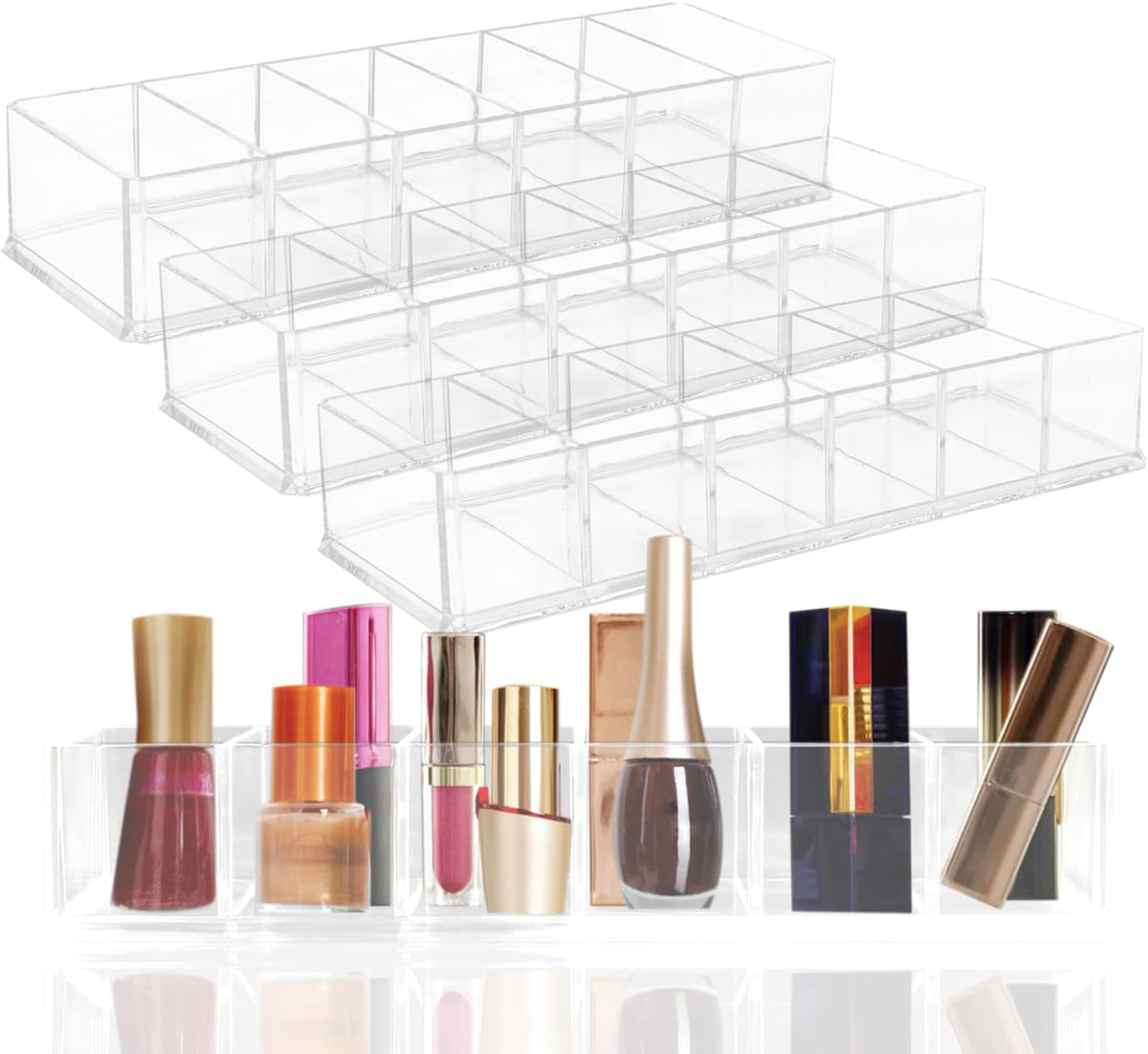 Nsmykhg Makeup Organizer Acrylic Cosmetic Storage Organizer,6 Compartments Acrylic Cosmetic Storage