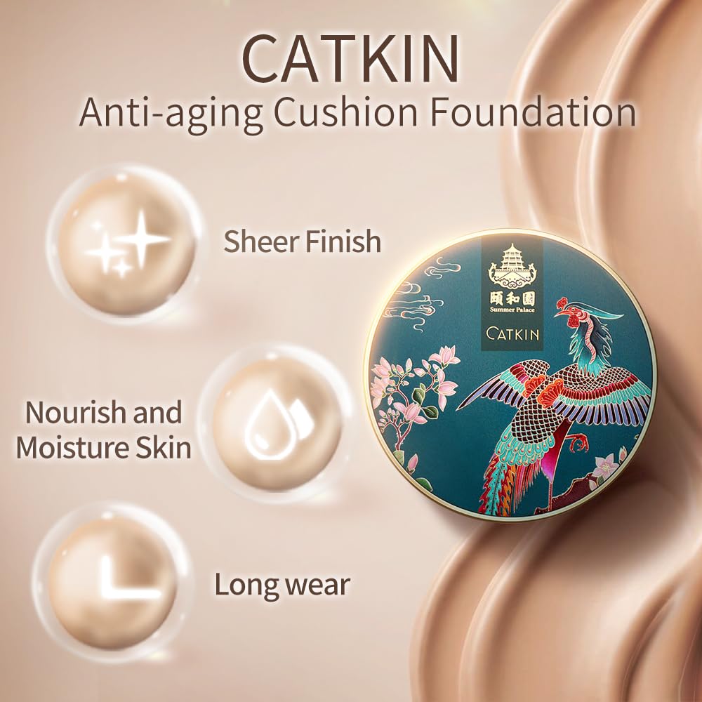 Catkin Phoenix Cushion Foundation Buildable Coverage Anti-Aging Serum Makeup, Sheer Satin Finish