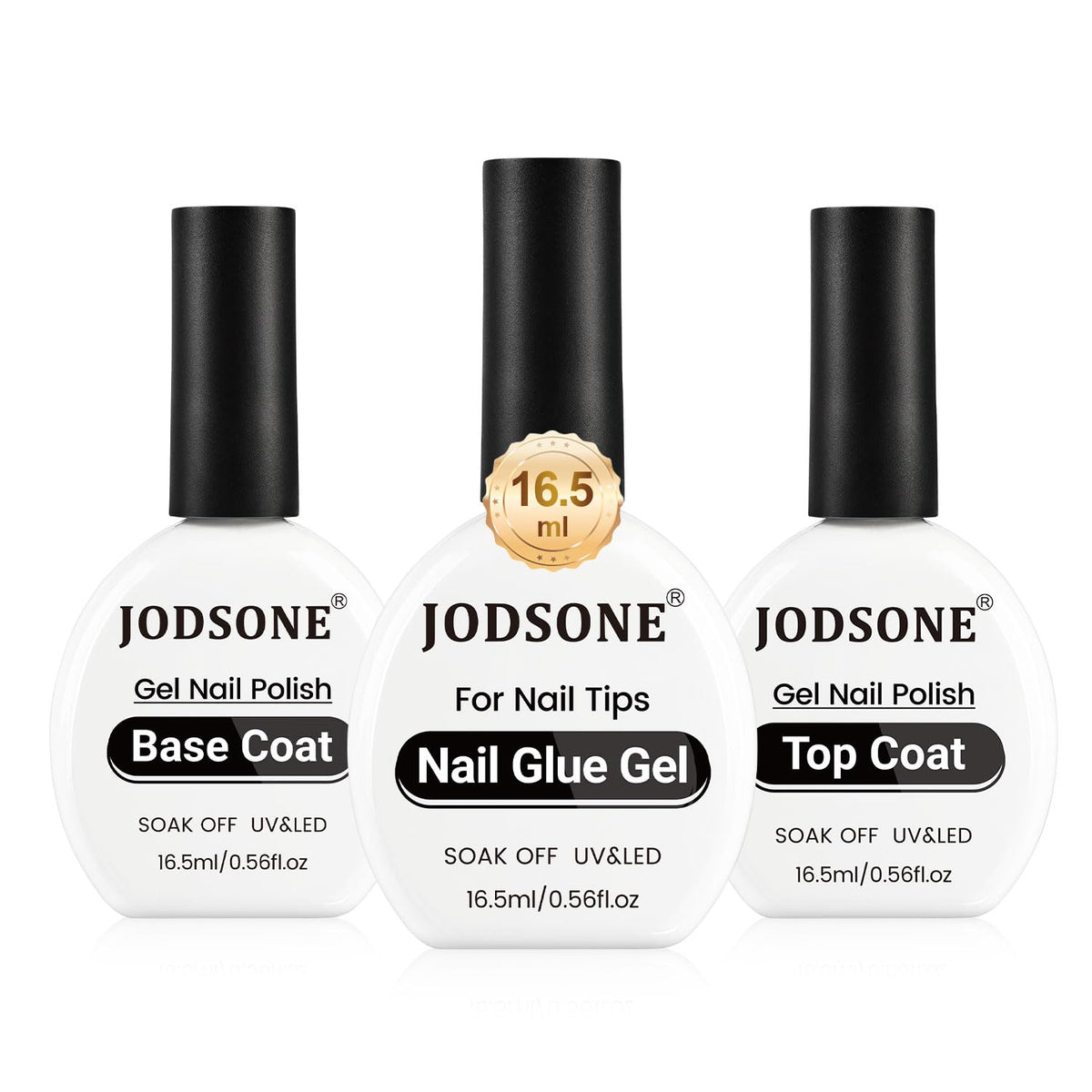 JODSONE 3Pcs 16.5ml Top Coat and Base Coat Set with Nail Glue Gel No Wipe Top Coat Base Nail Glue
