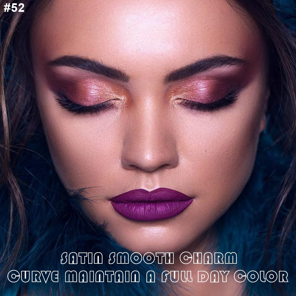 evpct 2Pcs Purple Matte Liquid Lipstick Lip Gloss Stain and Retractable Lip Liner Makeup Set for