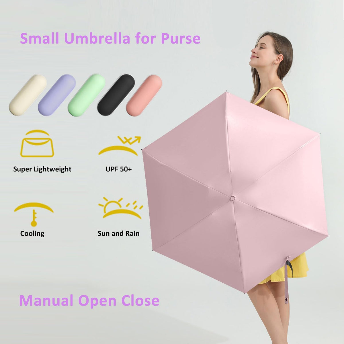 BAODINI Travel Essentials Mini Umbrella for Purse With Case Small Compact UV Sun Protection