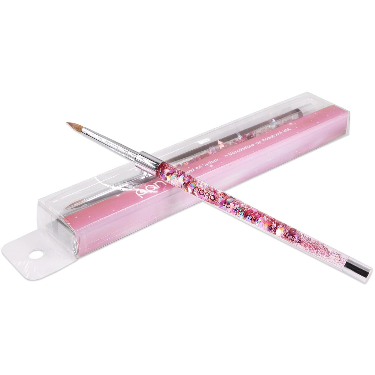 PANA 3D Kolinsky Nail Art Brush - Pink Glitter Handle, Size 5 - Acrylic Nail Art Sculpture Brush