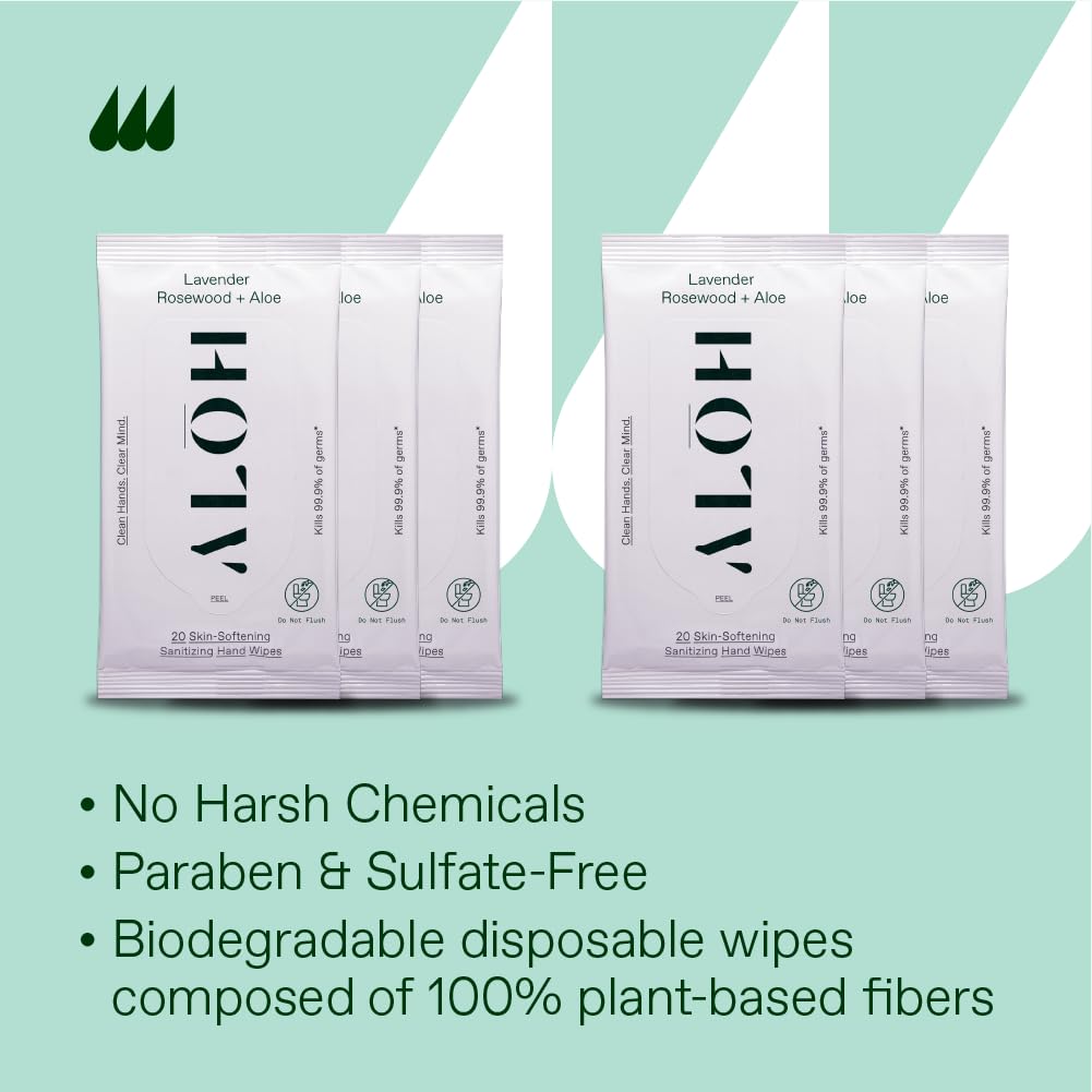ALŌH Lavender Rosewood + Aloe Sanitizing Hand Wipes - Clean Hands, Clear Mind - On The Go Hand